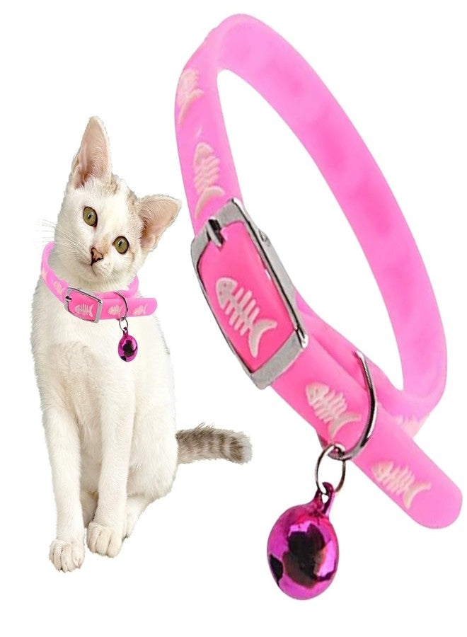 Western Era Multicolored Adjustable Rubber Silicone Cat Collar, Stylish Training Fusion, Redefining Feline Style, Rubber Cat Collar in a Vibrant Hued Silicone Cat Collar with Bell (Pink) - Image 1